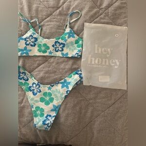 Honey Swim Floral Bikini Set in Blue and Green